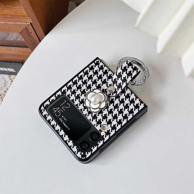 Foldable Screen Flip Phone Case Compatible with ZFlip4 Camellia ZFlip7 Rhinestone Ring Holder Socialite Style J251202