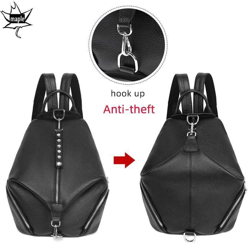 Anti-Theft Women's Genuine Cow Leather Backpacks 2025 Green Pink Ladies Fashion Travel School Bags Female Daily Holiday Knapsack