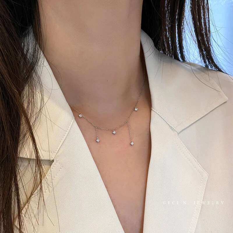 Sterg Sier Zircon Star Charms For Women Choker Elegant Gold Plated O-Chain Necklace Wedding Jewelry