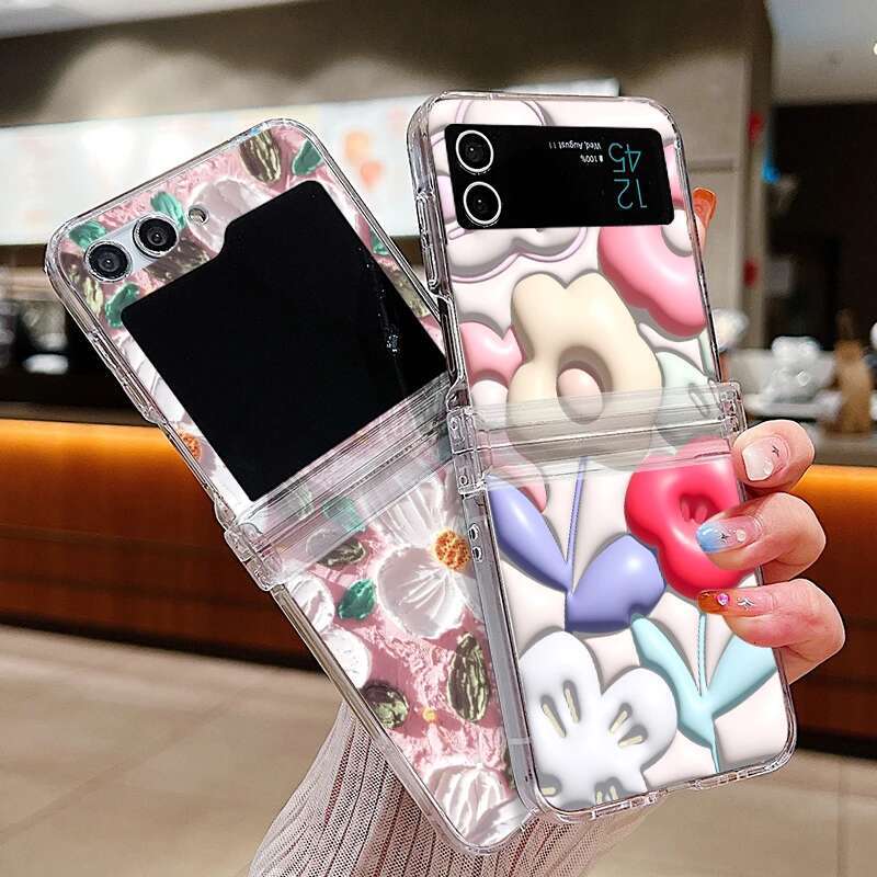 Oil Painting wer Clear Case Galaxy Flip 6 5 4 3 5G Folding Hard Phone Cover For Samsung Z Flip5 Flip4 Flip3