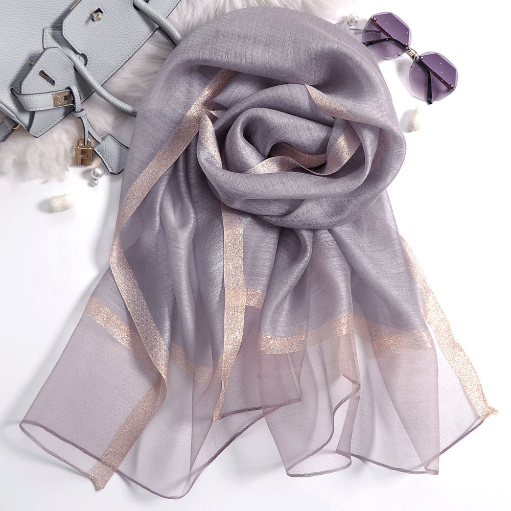 K316 Silk scarf thin women's Korean style versatile gold-stamped edge gauze scarf silk wool thin silk scarf