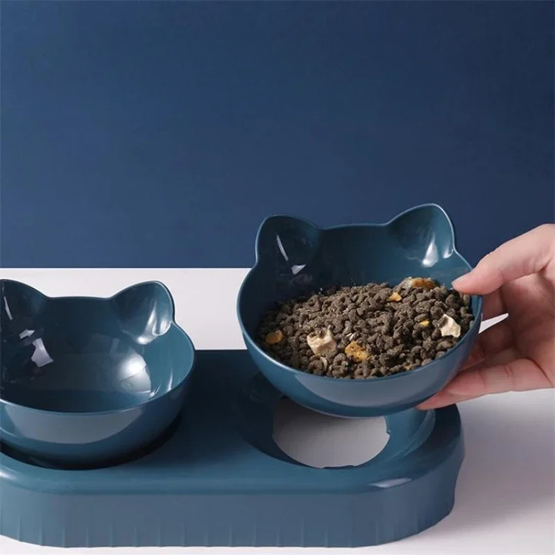 Three cat bowl pet feeder 2-in-1 double bowl with automatic drinking bottle tilting and rotating suitable for cats and dogs 250403
