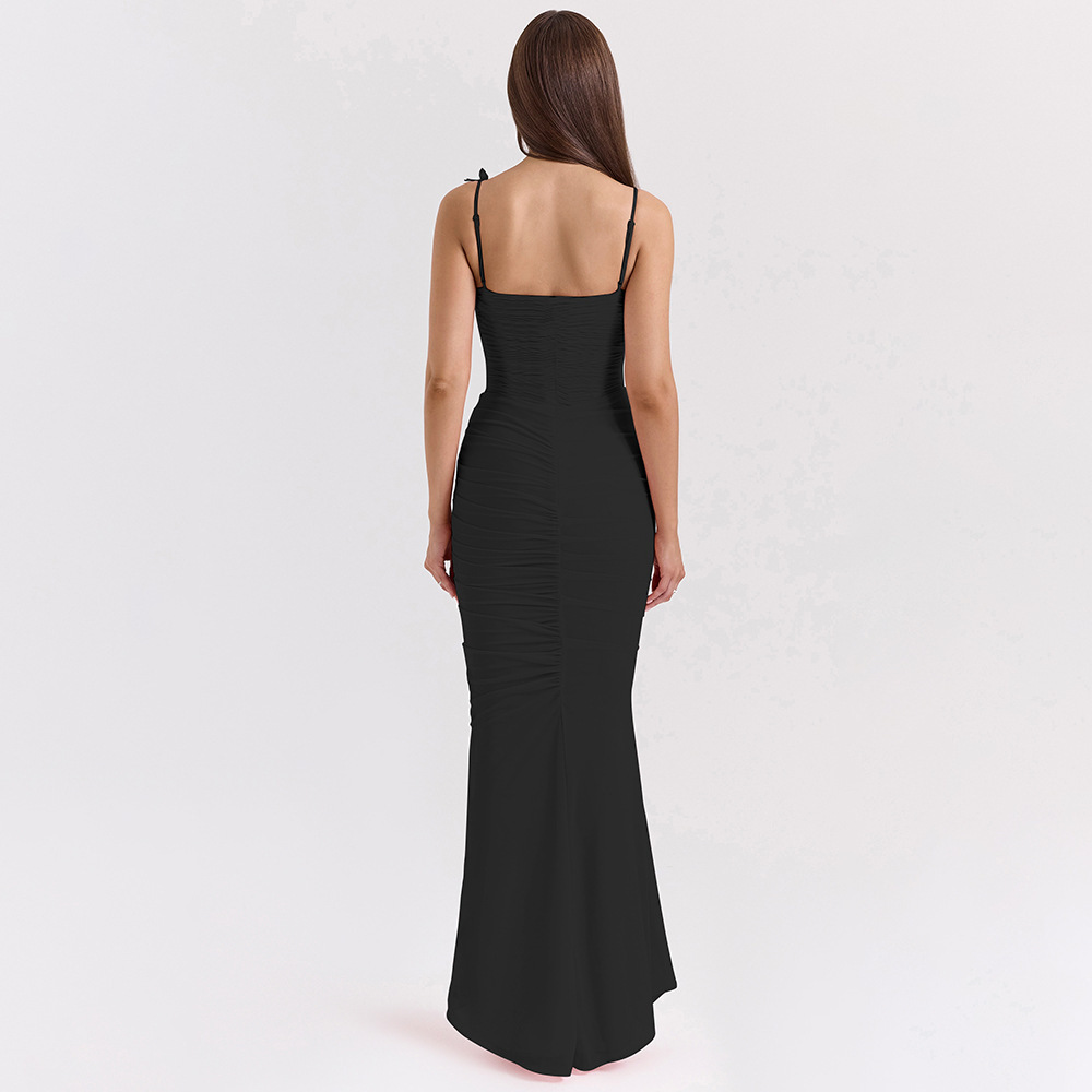 S23 Summer Temperament Women's Long Skirt New Fashion Sexy Backless Pleated Suspender Dress