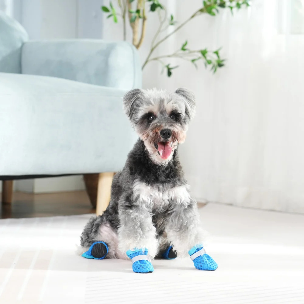 Summer Dog Shoes for Small Medium Dogs Cats Non-Slip Breathable Reflective 4pc/Set Puppy Boots Sneaker Pug Chihuahua Pet Suplies 250402