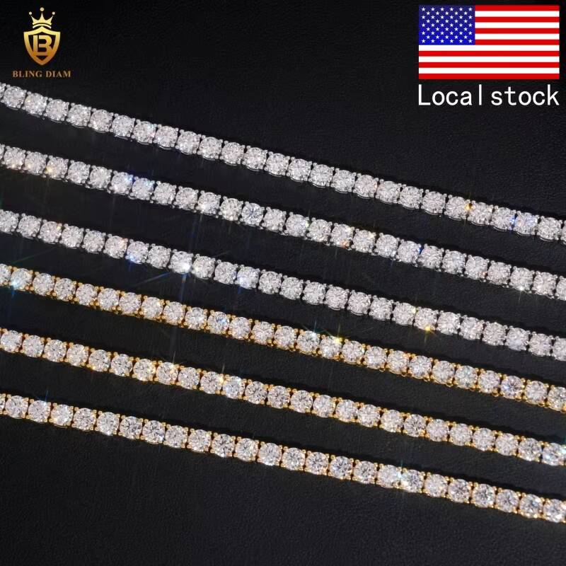 Hot Sale Pass Diamond Tester 4mm Iced Out Luxury Moissanite Diamond Tennis Necklace S925 Moissanite Chain Necklace Bracelet