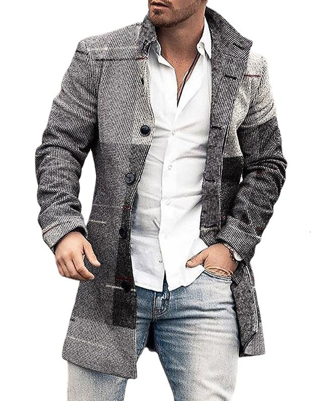 New mens autumn and winter woolen casual stand collar mid length coat woolen coat mens