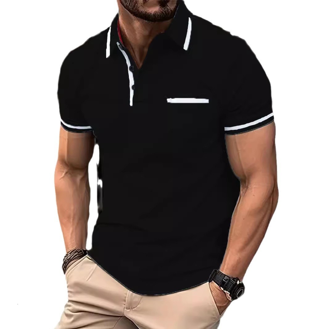 Spring mens printed casual fashion polyester short sleeved striped zipper polo shirt mens T-shirt