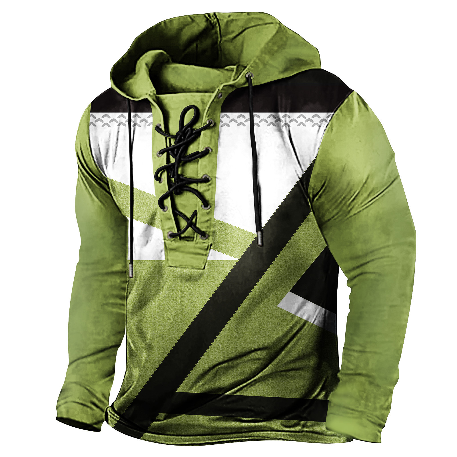 2024 Spring New Mens Digital Printed Tether Large Hooded Long Sleeve T-shirt Mens Wear