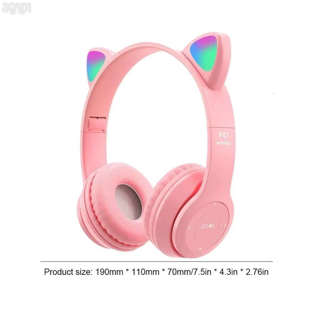Gradient Cartoon Flash Light Kids Children Headphone Voice Control Bluetooth-Compatible Pink Little Girl Earphone Gift