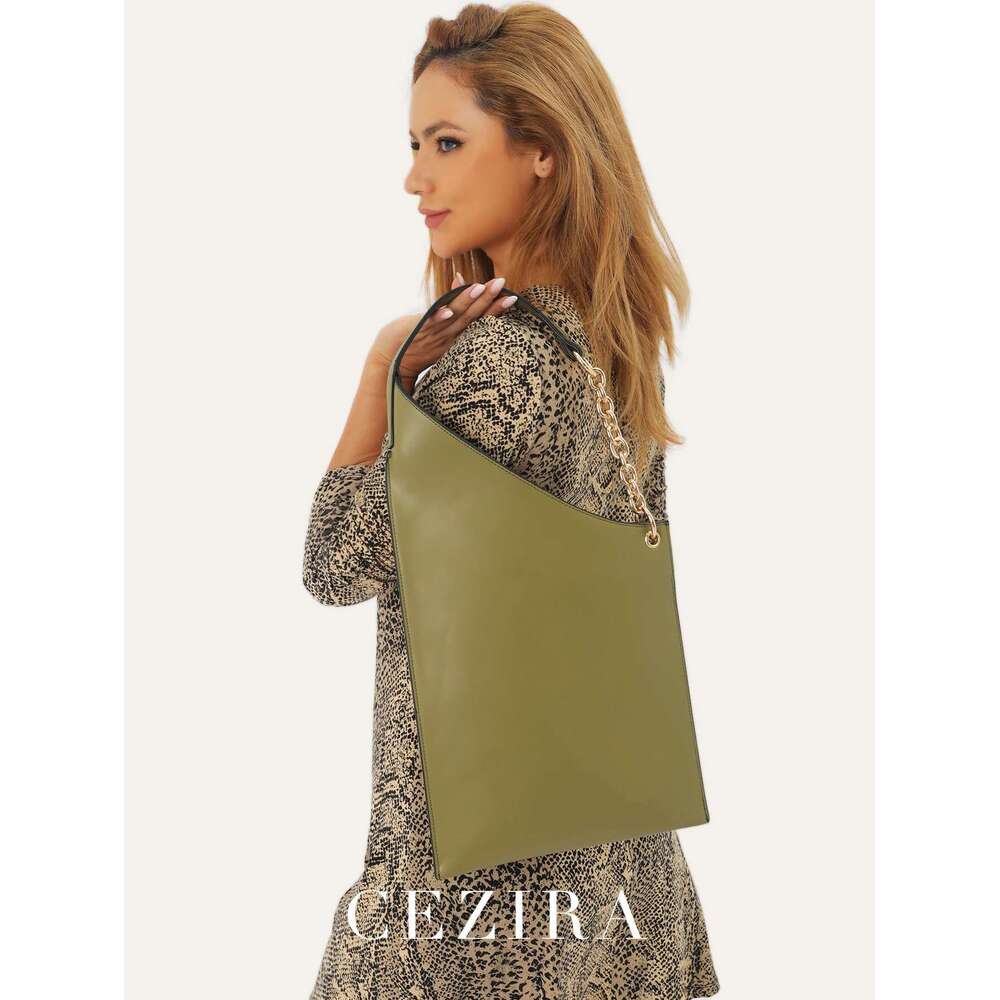 CEZIRA Niche Women Minimalist Solid Color Hobo PU Vegan Leather Novelty Shape Chain Shoulder Bag Lightweight Casual Daily Purse