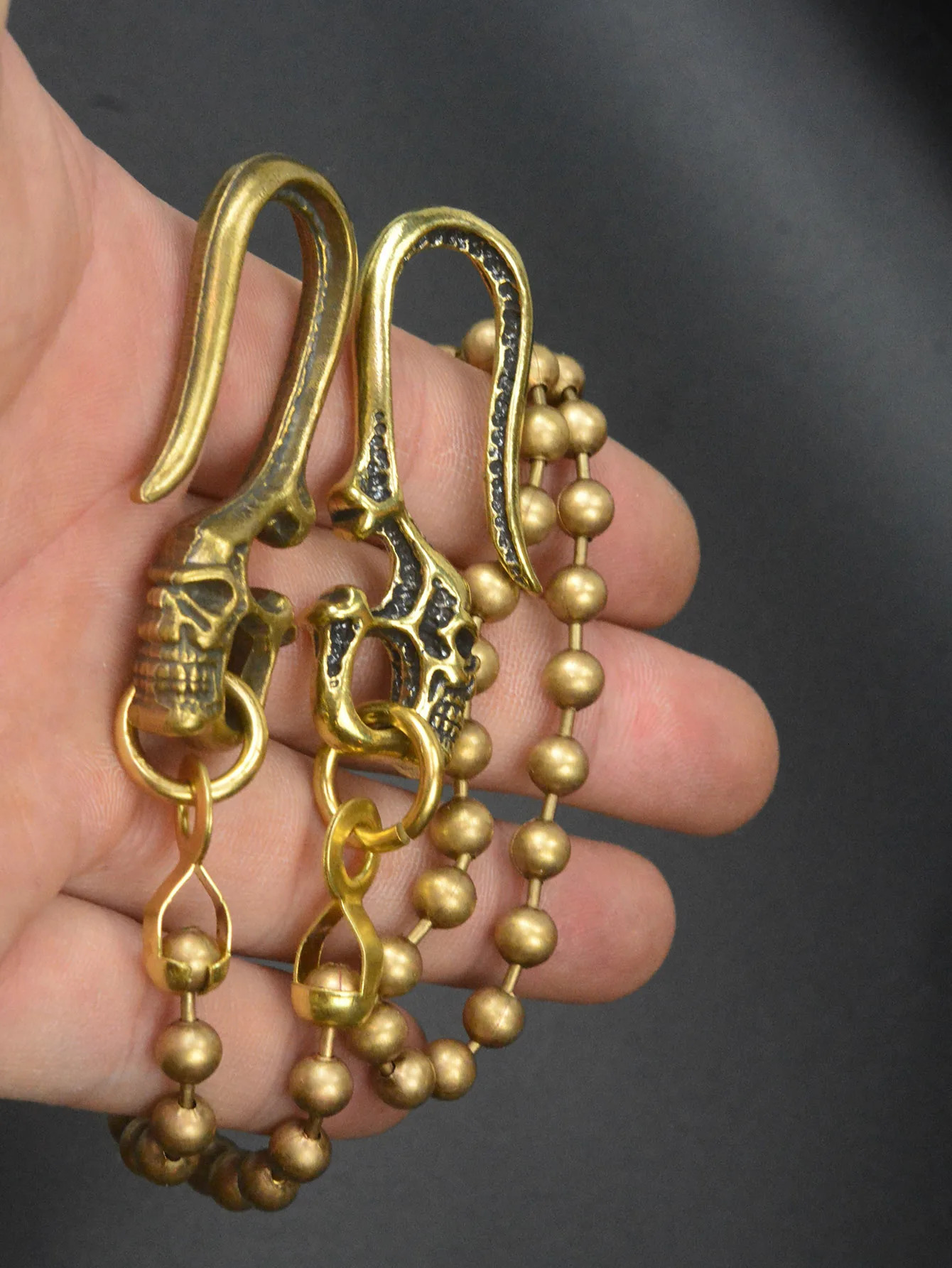 26 inches Gothic brass Punk biker wallet jean trousers 6mm large ball chain keychain double pirate skull belt hook EDC Gift 251103