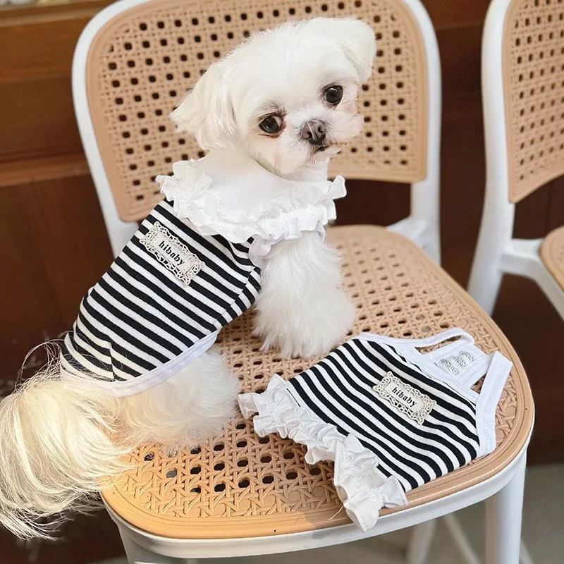 Pet Summer Clothes Pet Couple Striped Shirt Pet Tank Top Dog Cat Universal Knitted Teddy Shirt Puppy Clothing Dog Cooling Vest 250402