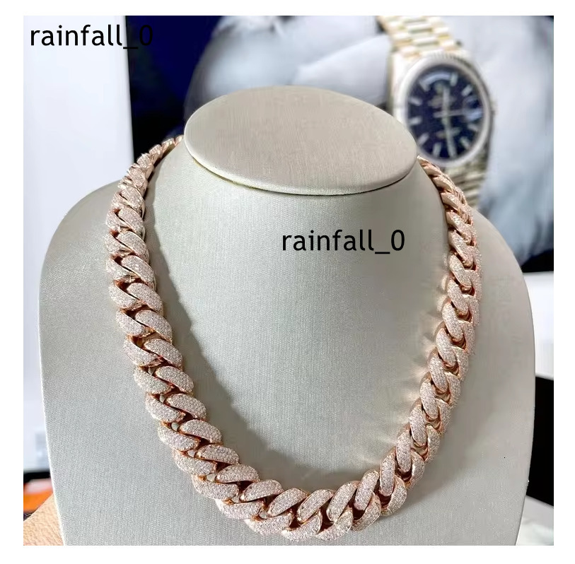 AAA Gems Silver Necklace 18mm 20mm Silver 10k/14k/18K Gold Plating Moissanite 4 Rows Prong Iced Out VVS Miami Cuban Link Chain