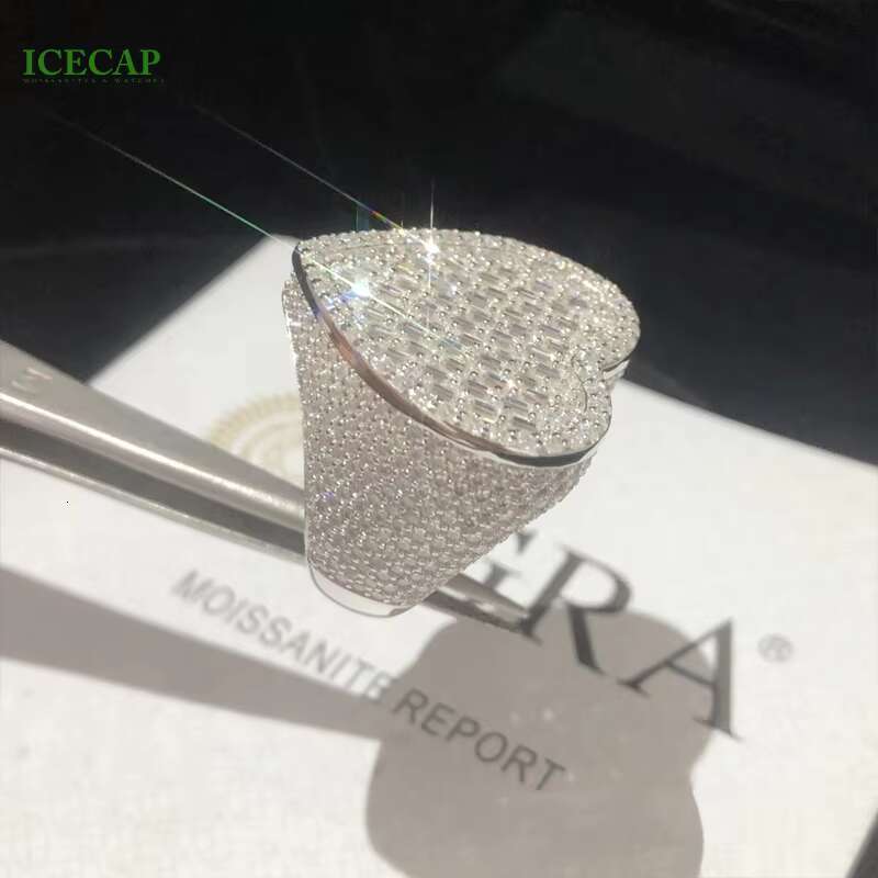 Big Heart Shape Ring 925 Silver White Gold Plated Ring baguette Cut VVS Moissanite Ring for Women
