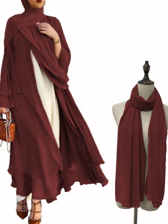 Straight New Double-Layer Chiffon Cardigan Temperament Long Skirt Solid Color Dress Abaya Maxi Dresses Islamic Clothing