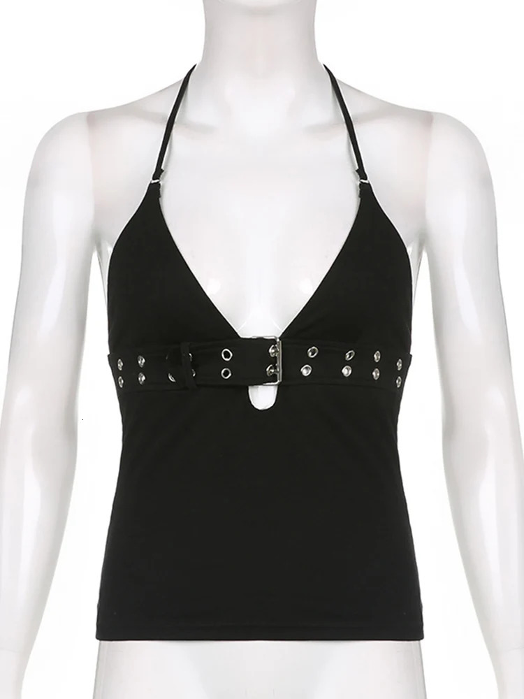 Y2K bandage crop top black backless lace top cute party beach summer sweater womens retro basic mini vest punk 250403