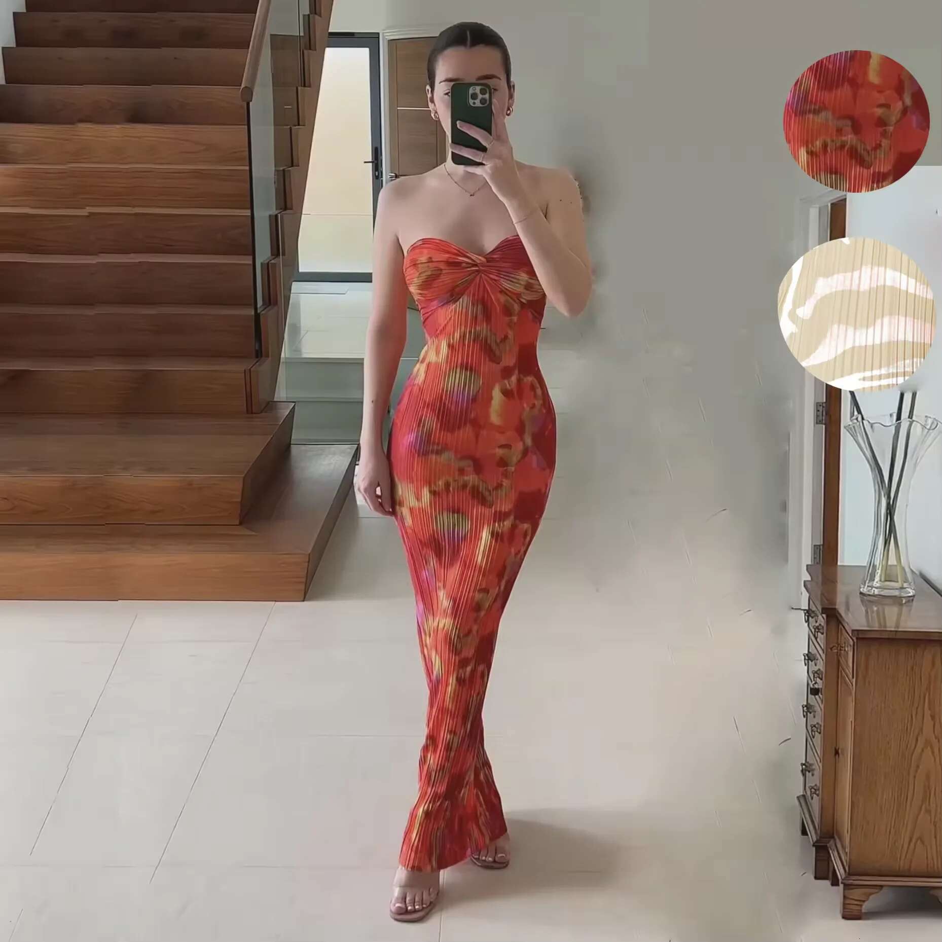 Free Shipping Strapless Crimping Elegant Casual Dresses New Printed Women's Slim Fit Dress Summer Women Clothing