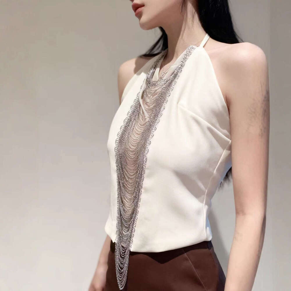 Haute Couture 25 New Niche Design Little Fragrance Style Shiny Tassel Camisole Women Versatile Slimming Top Trendy