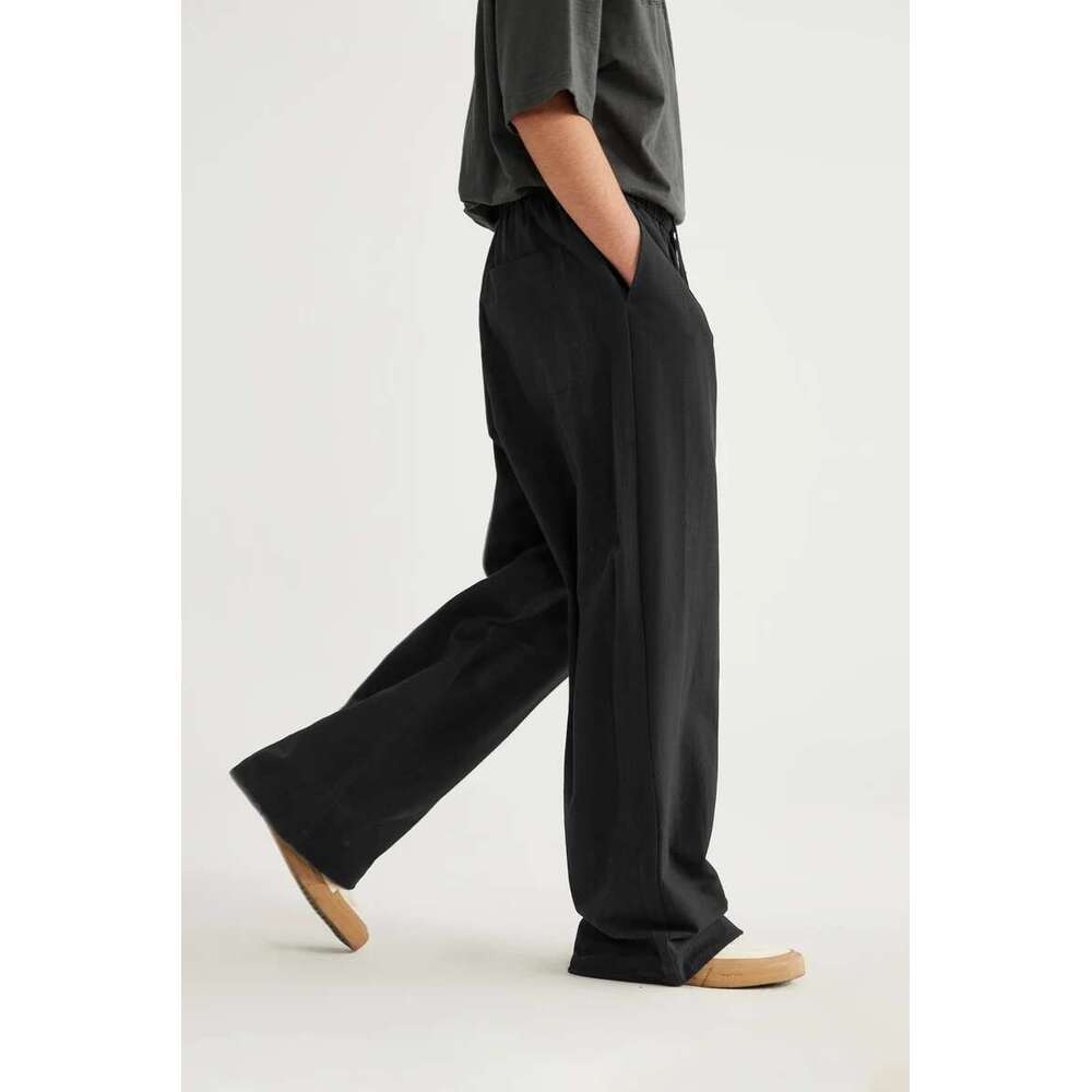 Bamboo Cotton En Wide Leg Pants Spring Summer All-Match Casual Mens Trousers