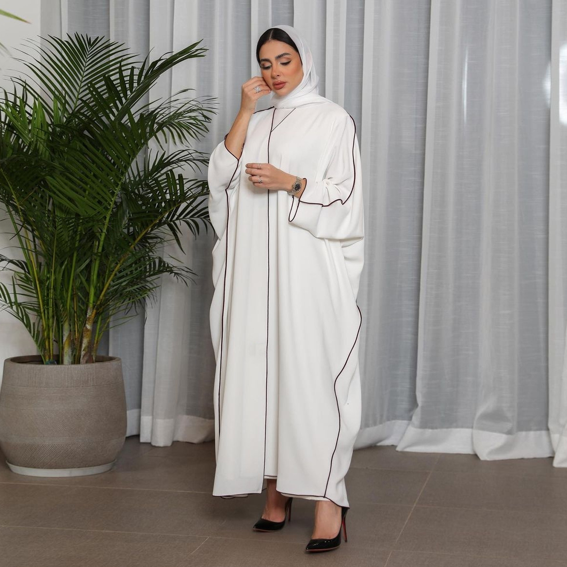 Summer White Splicing Large Size Women's Abaya Robe Abaya Maxi Dresses Islamic Clothing
