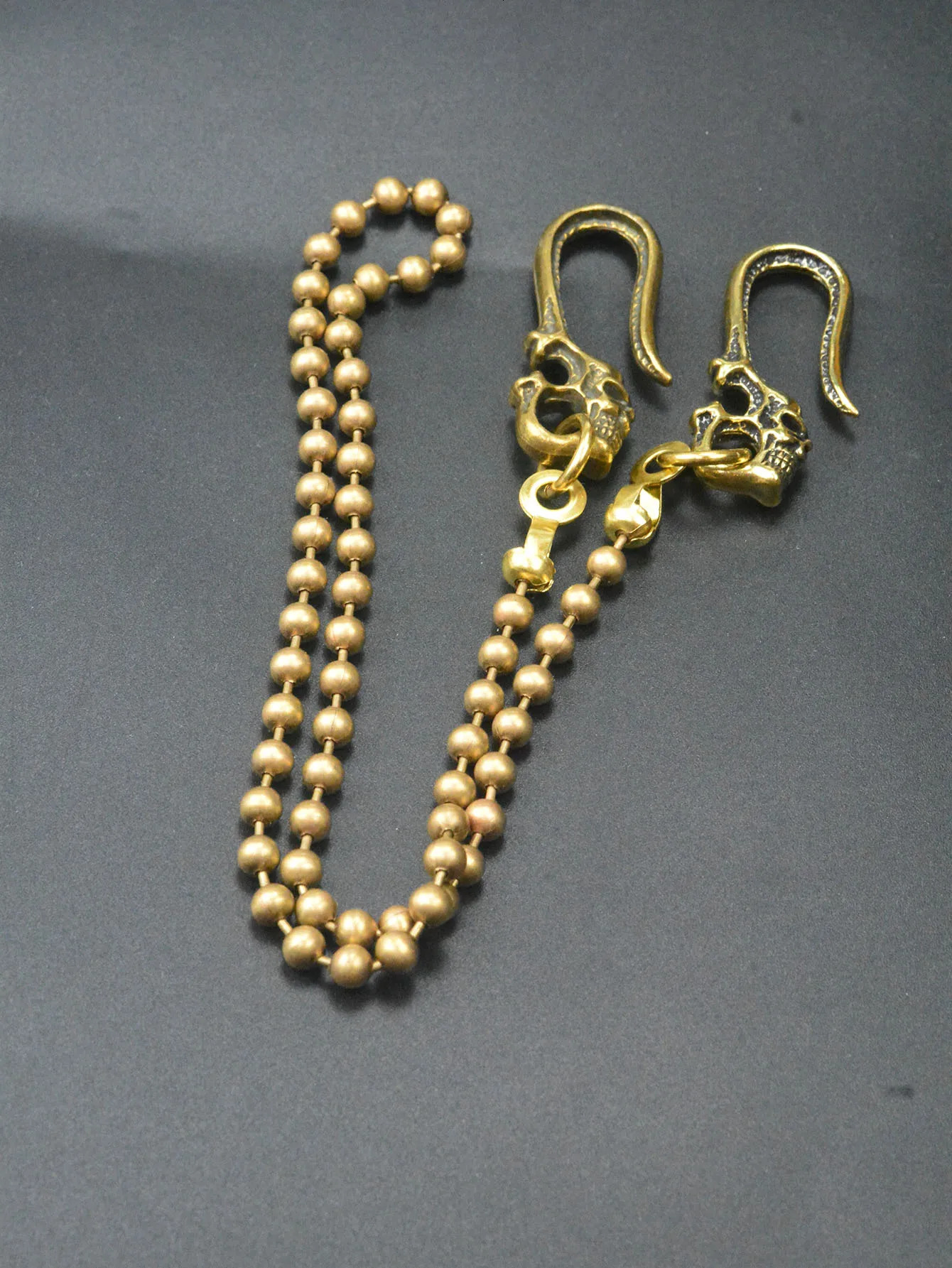 26 inches Gothic brass Punk biker wallet jean trousers 6mm large ball chain keychain double pirate skull belt hook EDC Gift 251103