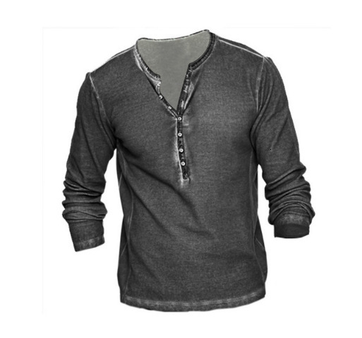 Mens 2025 new mens standing collar printed military uniform top mens long sleeved T-shirt mens