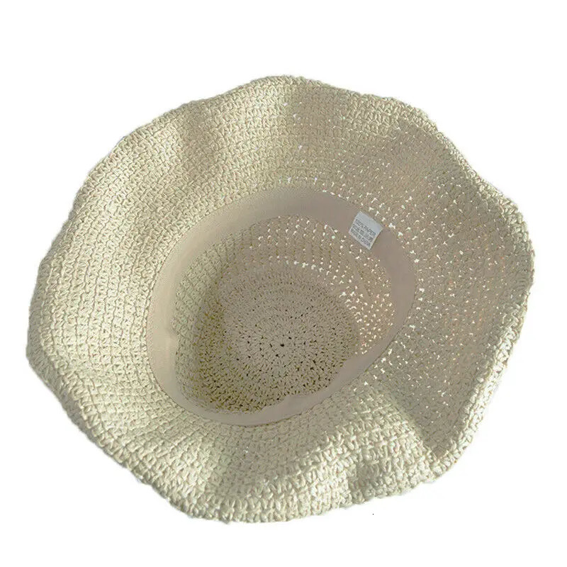 Fashion Womens Summer Pendant Cork Straw Hat Wide Brim Beach Folding Bow Flower Sun Selling 250326