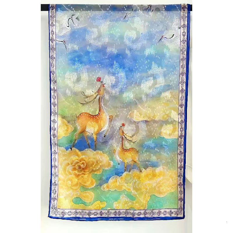 Dunhuang Elegant Cultural Creative Xiangyun Silk Cut Flower Strip High-end Shawl for Women Summer Thin Long Scarf Beach ddmynov