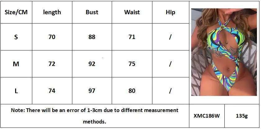 One Piece Bikini Women 2023 Colored Printed Swimsuit Irregular Hollow Out Halter Swimwear Summer Beach Bathing Suit XMC186W