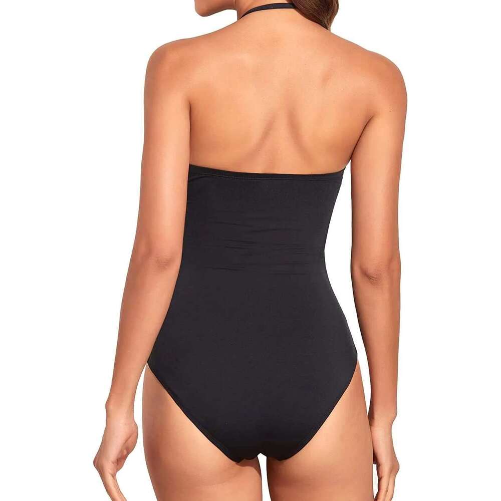 Sexy Bandeau One Piece Swimsuit 2025 Women Black Pleate Slimming Tummy Control Swimwear Summer Holiday Bathing Suit Monokini