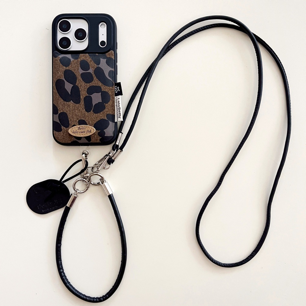 Suede Brown Leopard Print Phone Case Compatible with iPhone 17/16 Pro Max Simple Lanyard 15/14 Personalized Case