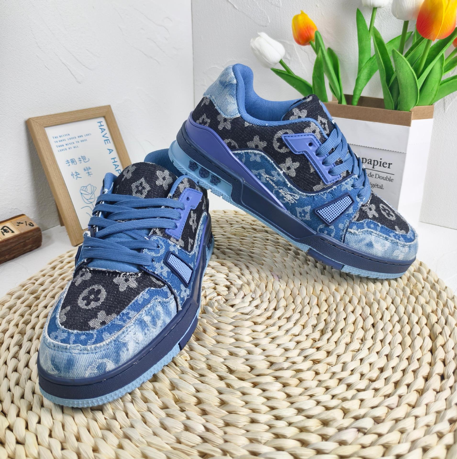 Free shipping Designer shoes retro style patchwork college style monochrome print unisex couple trendy shoes fashionable and versatile denim casual sh