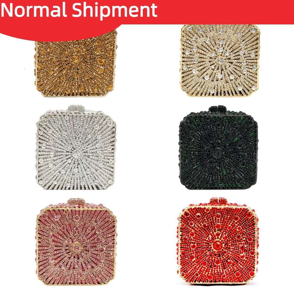 Dazzg Crystal Women Evening Bag Metal Box Clutch Wedding Bridal Dia Minaudiere Mini Handbags Ladies Party Purses