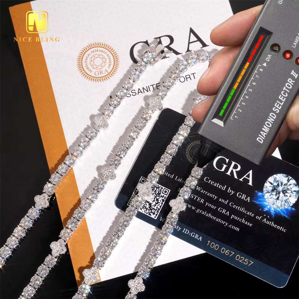5mm VVS Moissanite Tennis Chain Pass Diamond Tester 925 Silver Hip Hop Jewelry Clover Necklace Iced Out Diamond Tennis Chain