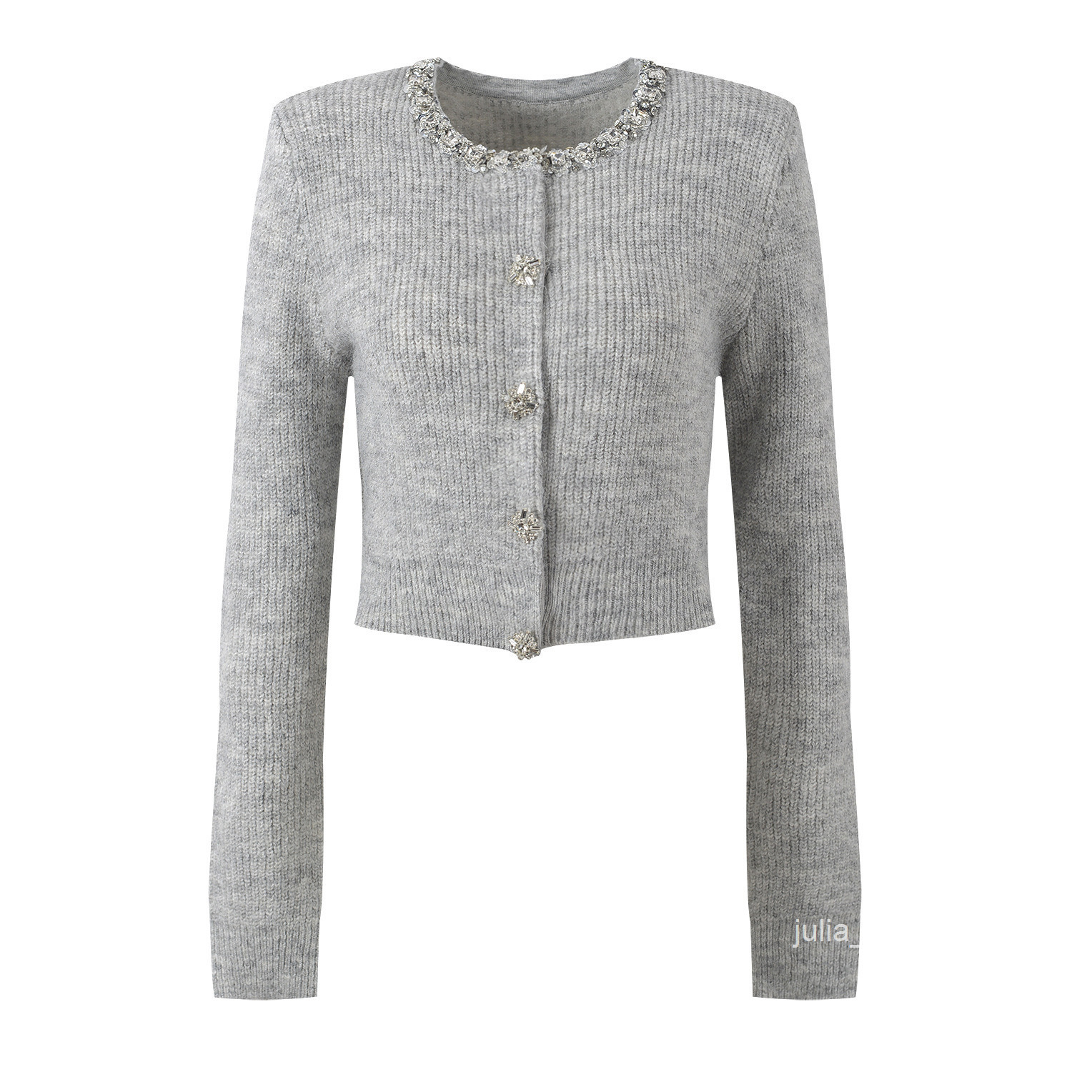 Round Neck Sweater for Women Autumn and Winter New Handmade Rhinestone Knitted Top Slimming Inner and Outer Wear