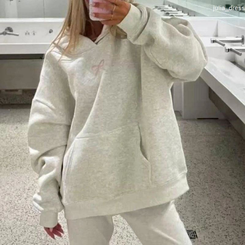 Womens Hoodies Fashion Pink Bowknot Print Sweatshirts Spring Casual Long Sleeve Drawstring Oversized Fall Top