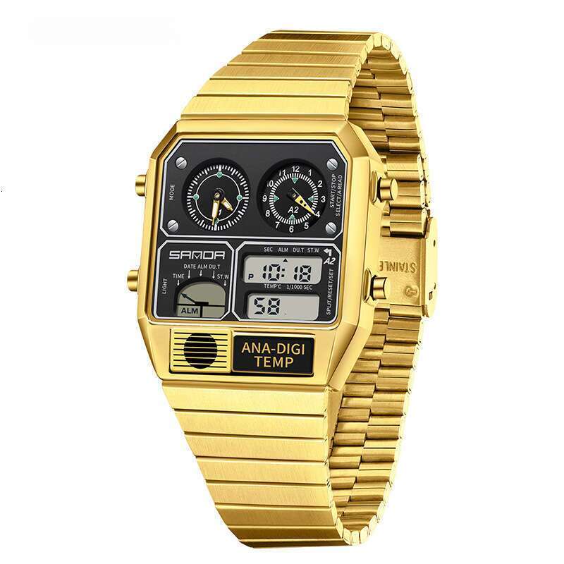 DHwatches Sanda Hot-Selling Square Steel Band Thermometer Stopwatch Chronograph Multi-Function Electronic Watch