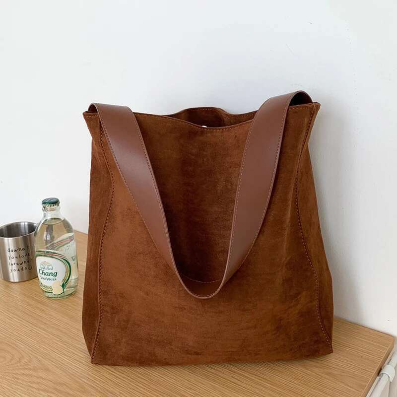 Korean Large Capacity Casual Bags For Women Designer Handbags Purse New In Faux Suede Nubuck Leather Shoulder