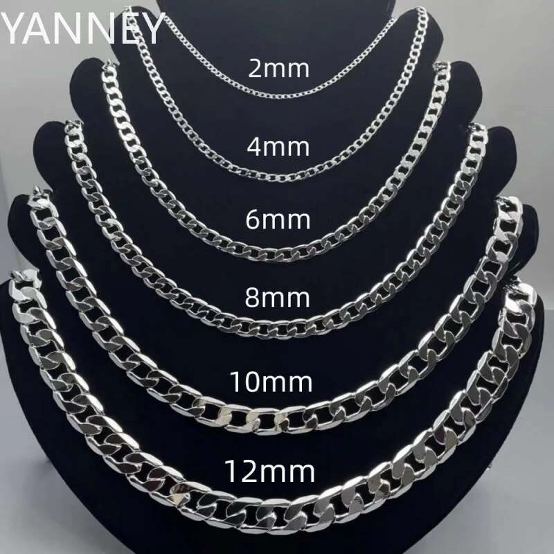 Men's Sterg Sier 2/4/6/8/10/12MM 40-75cm Face Chain Necklace Lobster Clasp Men Women Engagement Jewelry Gifts