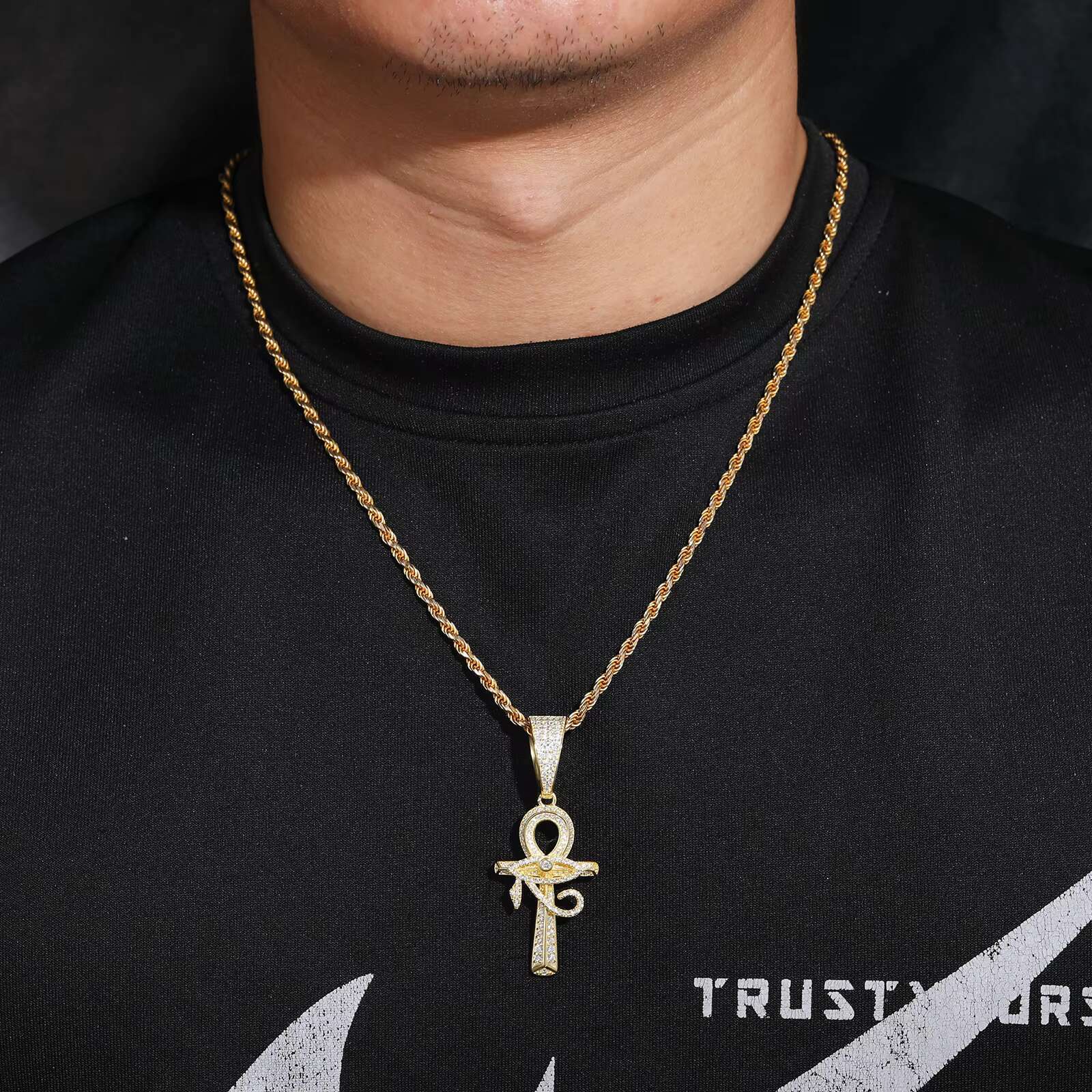 Iced Out VVS Diamond Moissanite Cross Pendant 925 Sterling Silver Ankh Cross Necklace Chain for Men Hip Hop Rock Rapper Jewelry