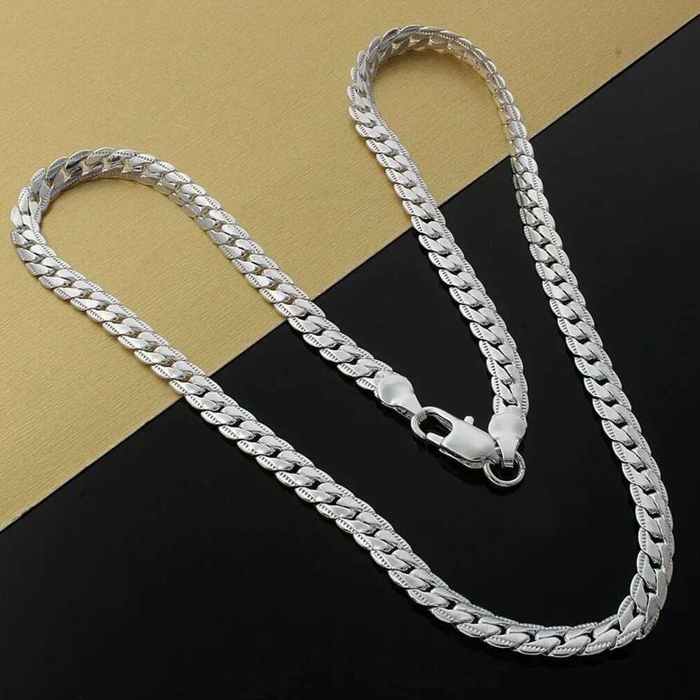 Nice Sterg Sier 6MM Full Sideways Chain Necklace For Women Men Fashion Jewelry Sets Wedding Gift