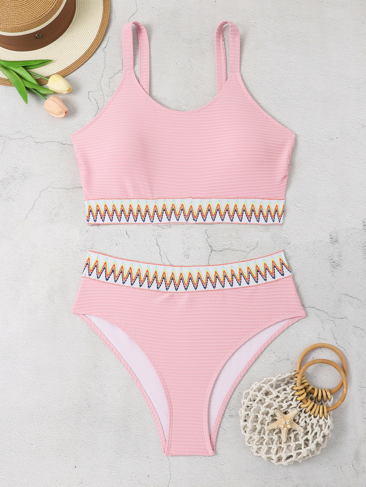 Oversized Fat Granny Split High Waist Triangle Pants Knitted Strap Conservative Women's Swimsuit Bikini