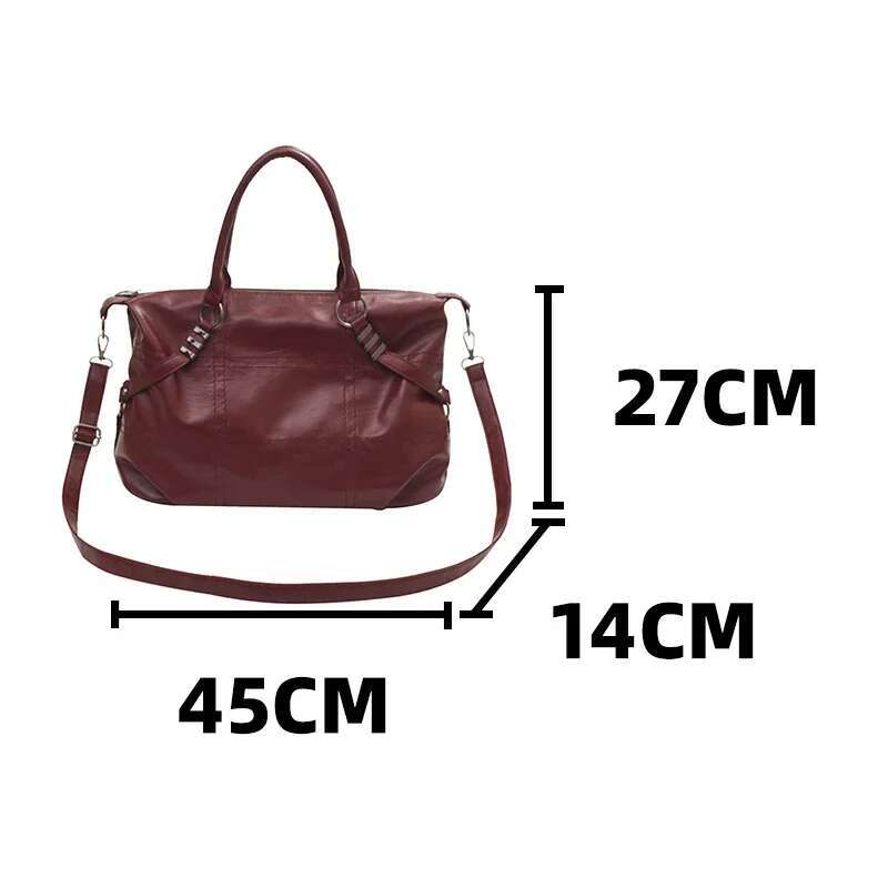 Women's Wine Red Commuter Shoulder Bag Large Pu Leather Retro Elegant Tote Handbags For Female Ladies' Aesthetic Messenger Bags