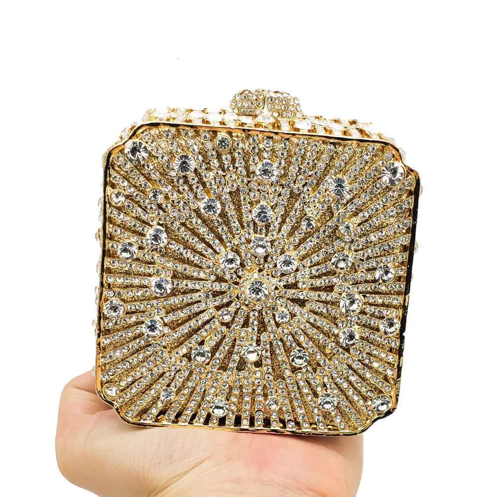 Dazzg Crystal Women Evening Bag Metal Box Clutch Wedding Bridal Dia Minaudiere Mini Handbags Ladies Party Purses