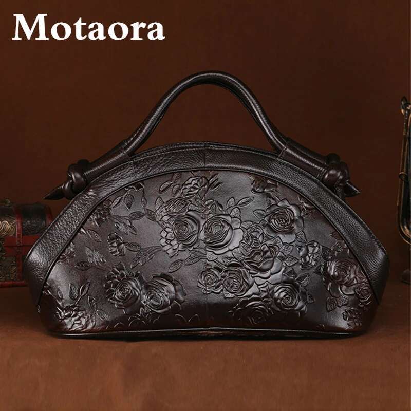 MOTAORA 2025 New Women Shoulder Genuine Leather Handbag Female Oil Wax Cowhide Retro Emed High Quality Ladies Bag