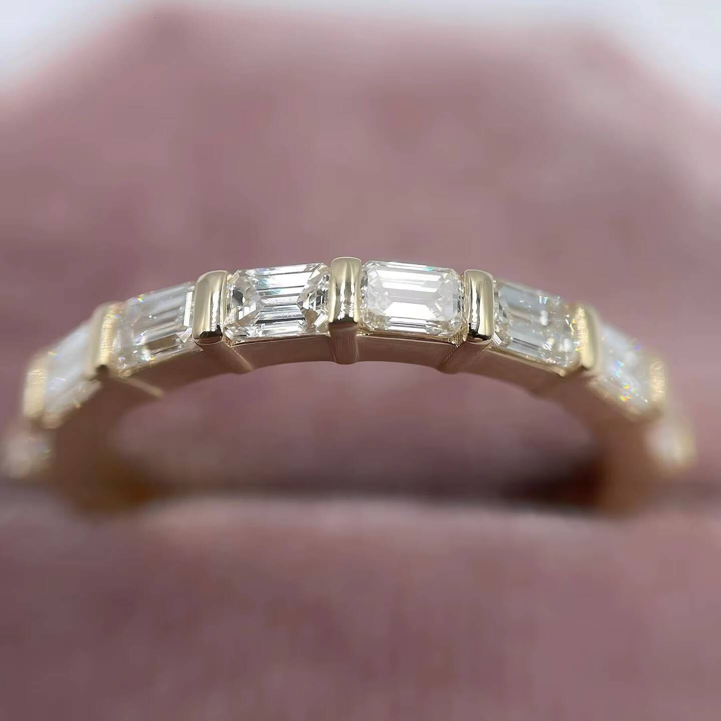 14k Yellow Gold VS1 Full Eternity Lab Grown Diamond Band East West Emerald Cut Wedding Band 32 mm Vermeil Engagement Ring