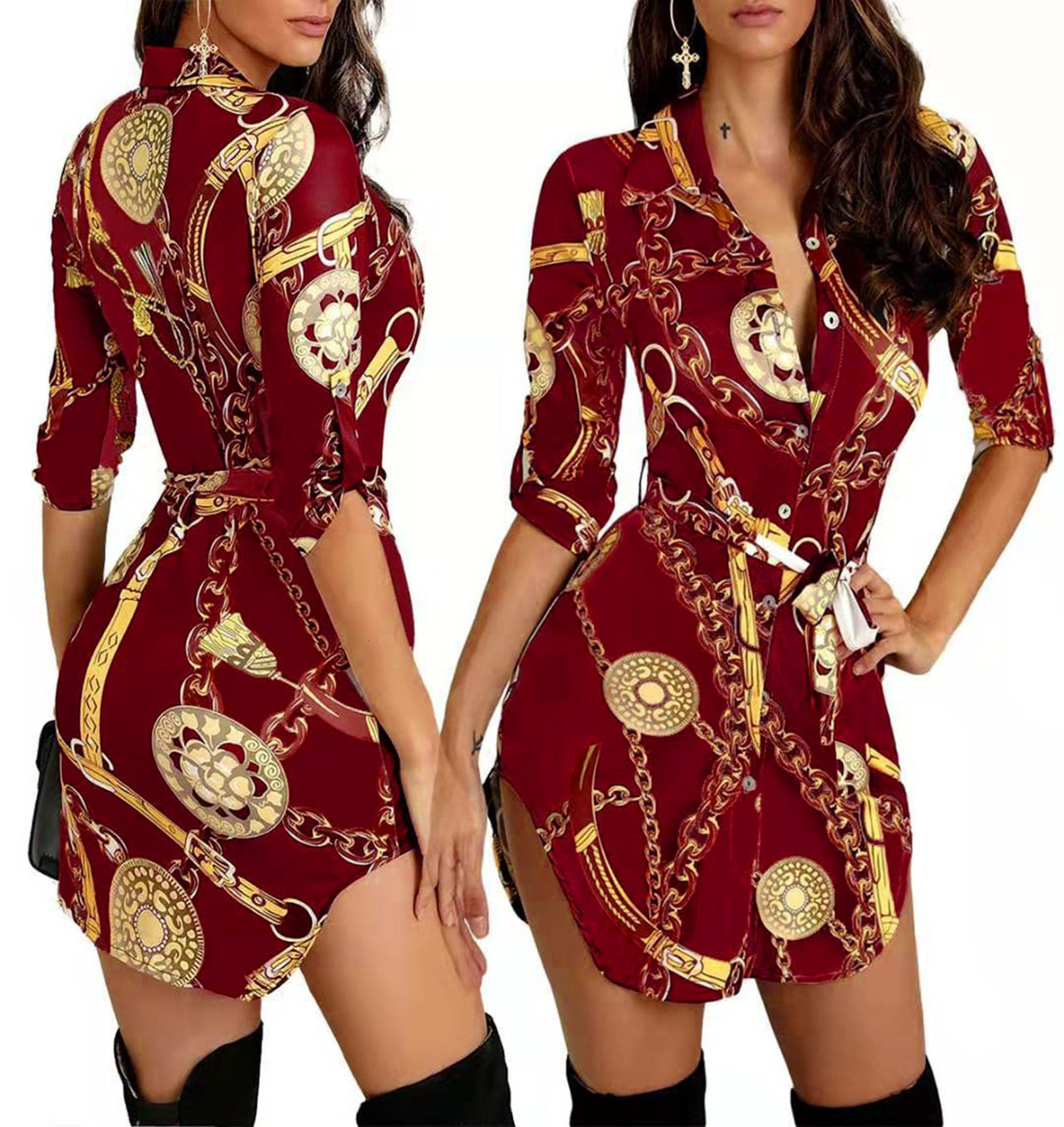 2025 Autumn/winter New Womens Dress Fashionable and Sexy Gold Chain Slim Fit Printed Short Skirt