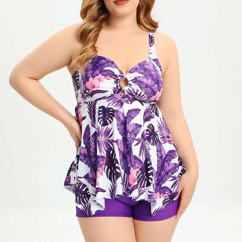 Oversize Swimsuit 2024 New Women Split Bikini Sexy Print V-neck Suspender Bathing Suit Kimono Cover-ups Boxers Swimwear GM2323