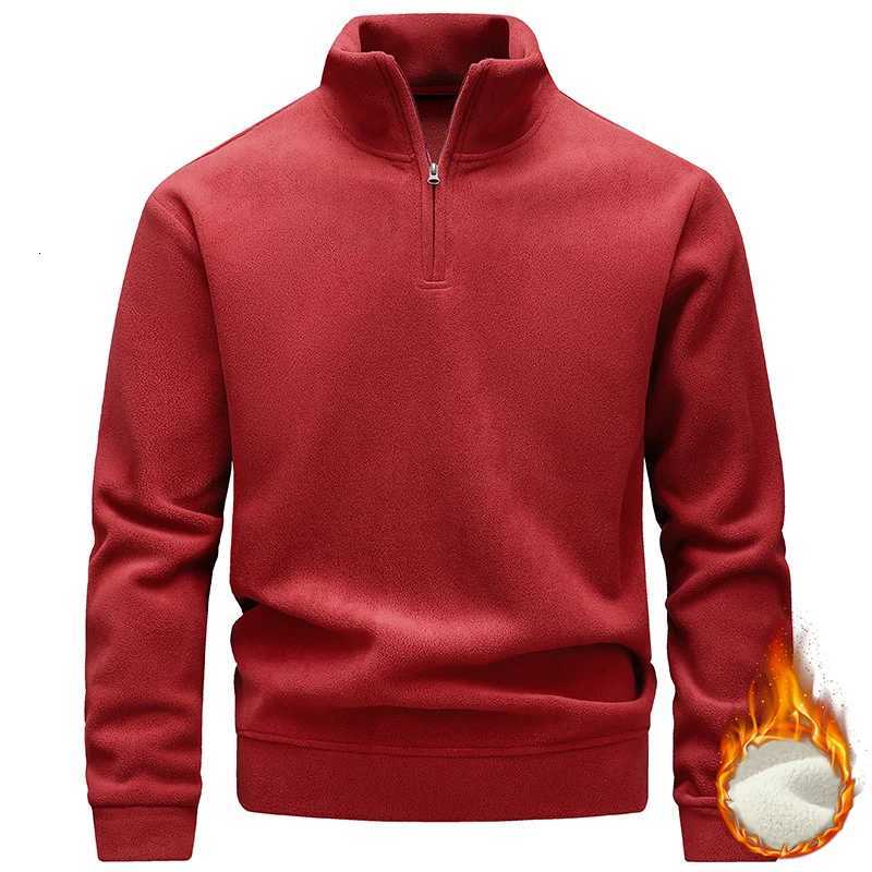 Sweatshirt Mens Fleece Warm Half Zipper Turtleneck Sweatshirt Solid Autumn Winter Pullover Korean Casual Sweatshirts Sportswear W251106