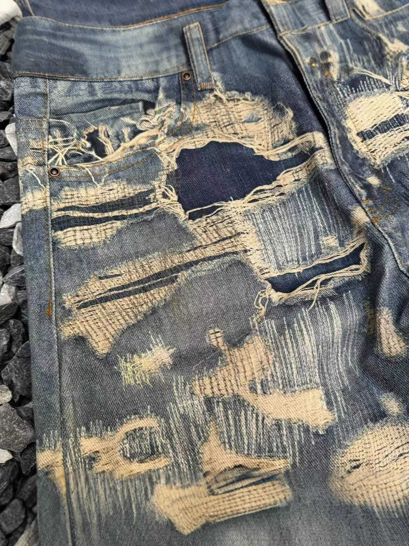 2025 New Printed stone-washed distressed straight-leg wide-leg loose boot-cut jeans C251106